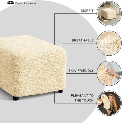 PAULATO BY GA.I.CO. Ottoman Cover Stool Cover Pouf Slipcover - Soft Polyester Fabric Slipcover - 1-piece Form Fit Stretch Furniture Protector - Microfibra Collection - Cappuccino (Ottoman)