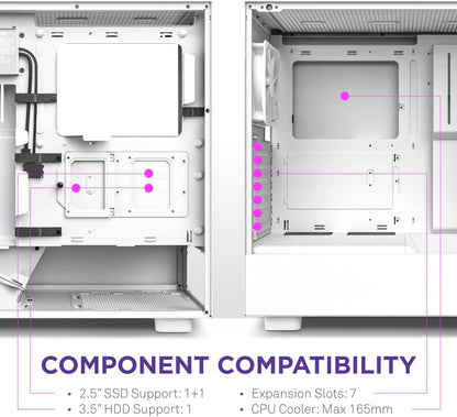 NZXT H5 Flow Compact ATX Mid-Tower PC Gaming Case – High Airflow Perforated Front Panel – Tempered Glass Side Panel – Cable Management – 2 x 120mm Fans Included – 280mm Radiator Support – White