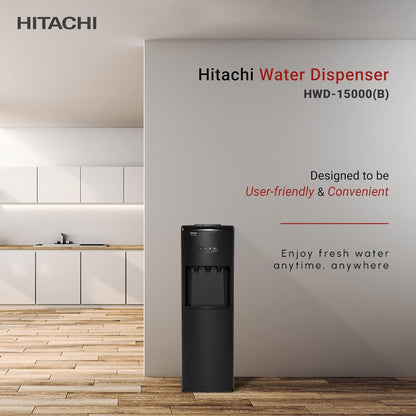 HITACHI Water Dispenser, Top Loading, Hot Cold and Ambient Temperature, Japanese Quality Floor Standing Water Cooler, Child Safety lock, Best for Home, Office-Pantry, Black, HWD15000B (2023 Model)