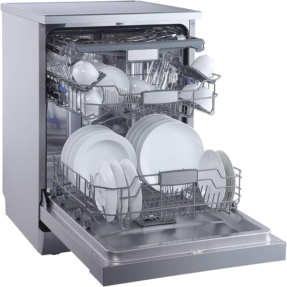 evvoli Dishwasher 12 place setting, 6 programs, 2 Rack Levels, 11 L,High Energy Efficiency, Quiet, Silver EVDW-122S