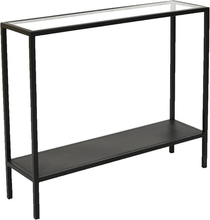 RIGID Console Table | Corner End Table with Stainless Steel Frame and Glass Top for Living Room, Office