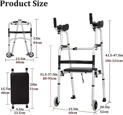 Walkers for Seniors Lightweight, Walking Frame with Seat and Wheels, Height Adjustable, Foldable, Mobility Aids Equipment for the Elderly (Size : 4 wheels)