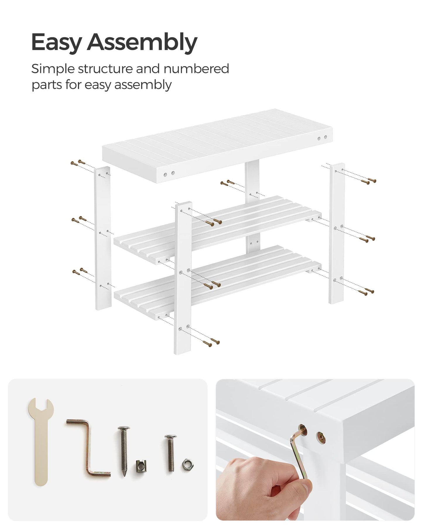 SONGMICS Shoe Rack Bench, 3-Tier Bamboo Shoe Storage Organizer, Entryway Bench, Holds Up to 286 lb, for Entryway Bathroom Bedroom, Natural ULBS04N