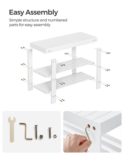 SONGMICS Shoe Rack Bench, 3-Tier Bamboo Shoe Storage Organizer, Entryway Bench, Holds Up to 286 lb, for Entryway Bathroom Bedroom, Natural ULBS04N