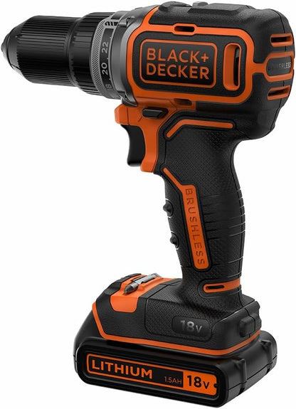 BLACK+DECKER 18 V Brushless Drill Driver Power Tool with Kitbox, 1.5 Ah Lithium-Ion Battery, BL186K-GB