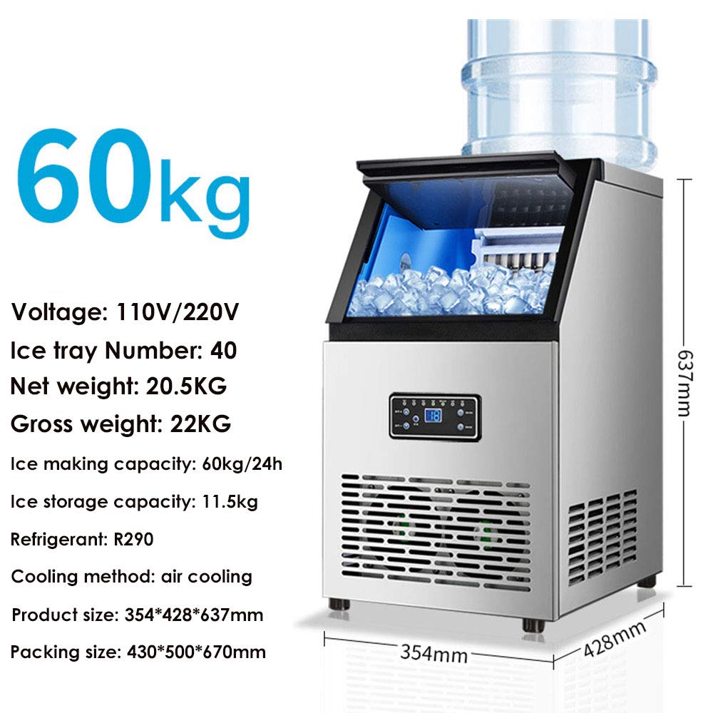 Fully Automatic Ice Machine, Household Commercial Desktop Fast Ice Cube Makers, Daily Output 60kg, for Home Kitchen Office Bar