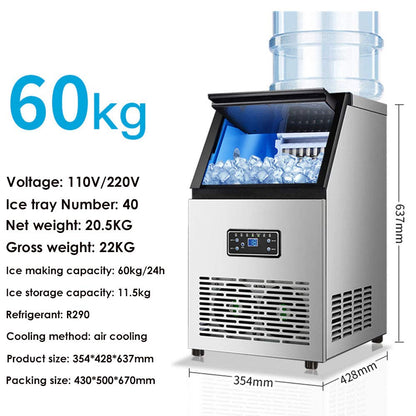 Fully Automatic Ice Machine, Household Commercial Desktop Fast Ice Cube Makers, Daily Output 60kg, for Home Kitchen Office Bar