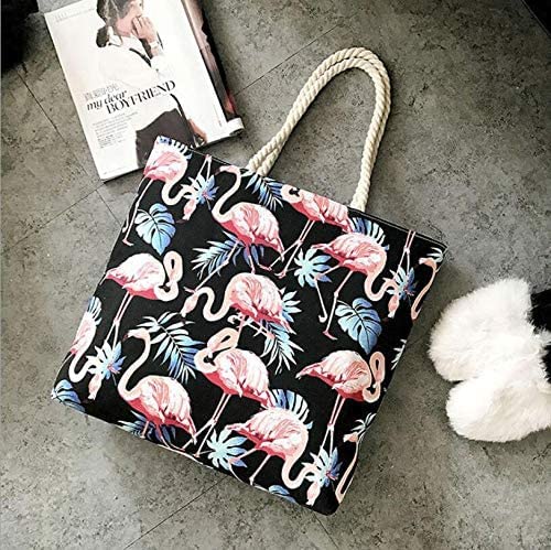 Fashion Flamingo Printed Canvas Shopping Bags Animal Design Beach Bag For Women Tote Bags Casual Handbags Gifts