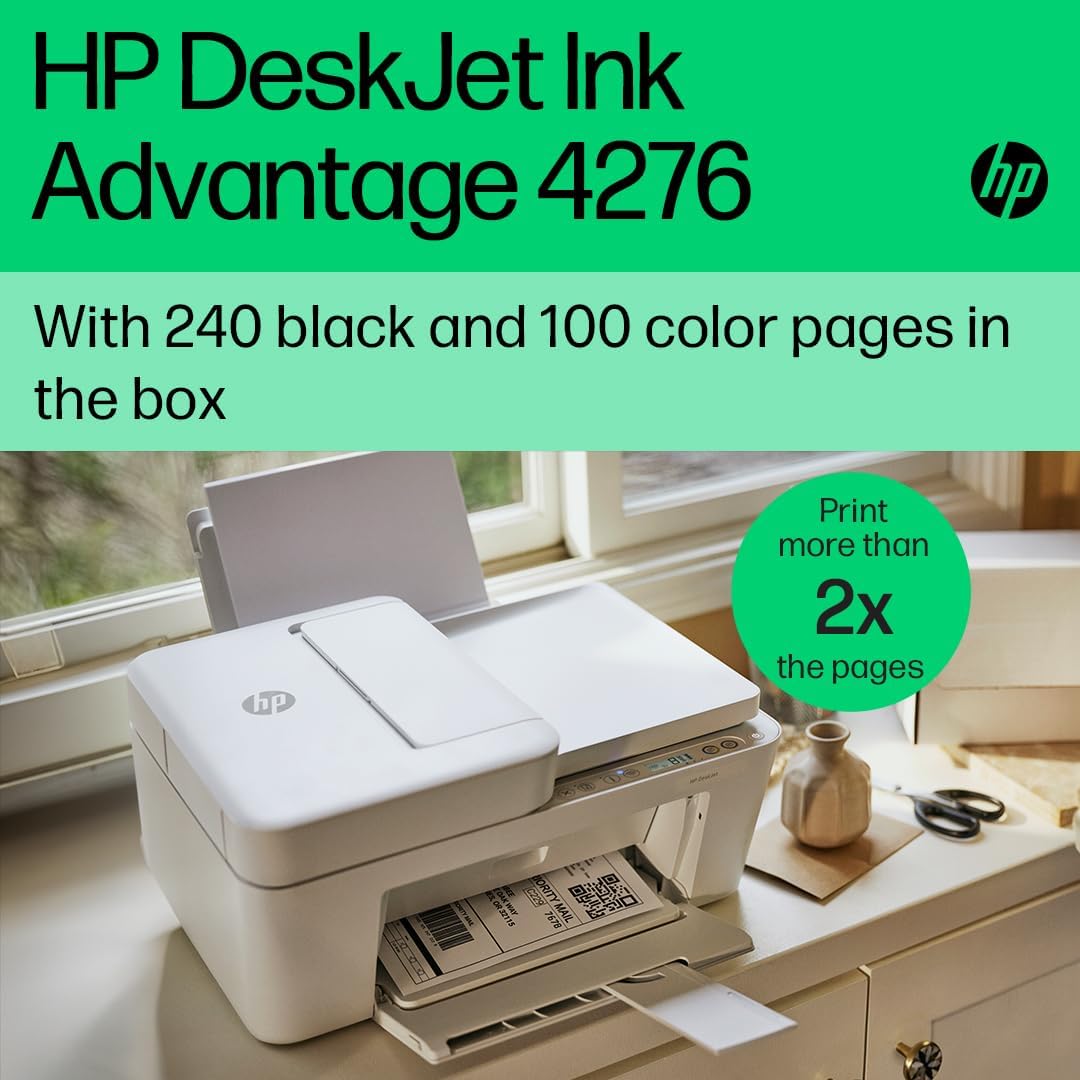 Hp Deskjet Plus 4120 All-In-One Printer, Wireless, Print, Copy, Scan & Send Mobile Fax - White