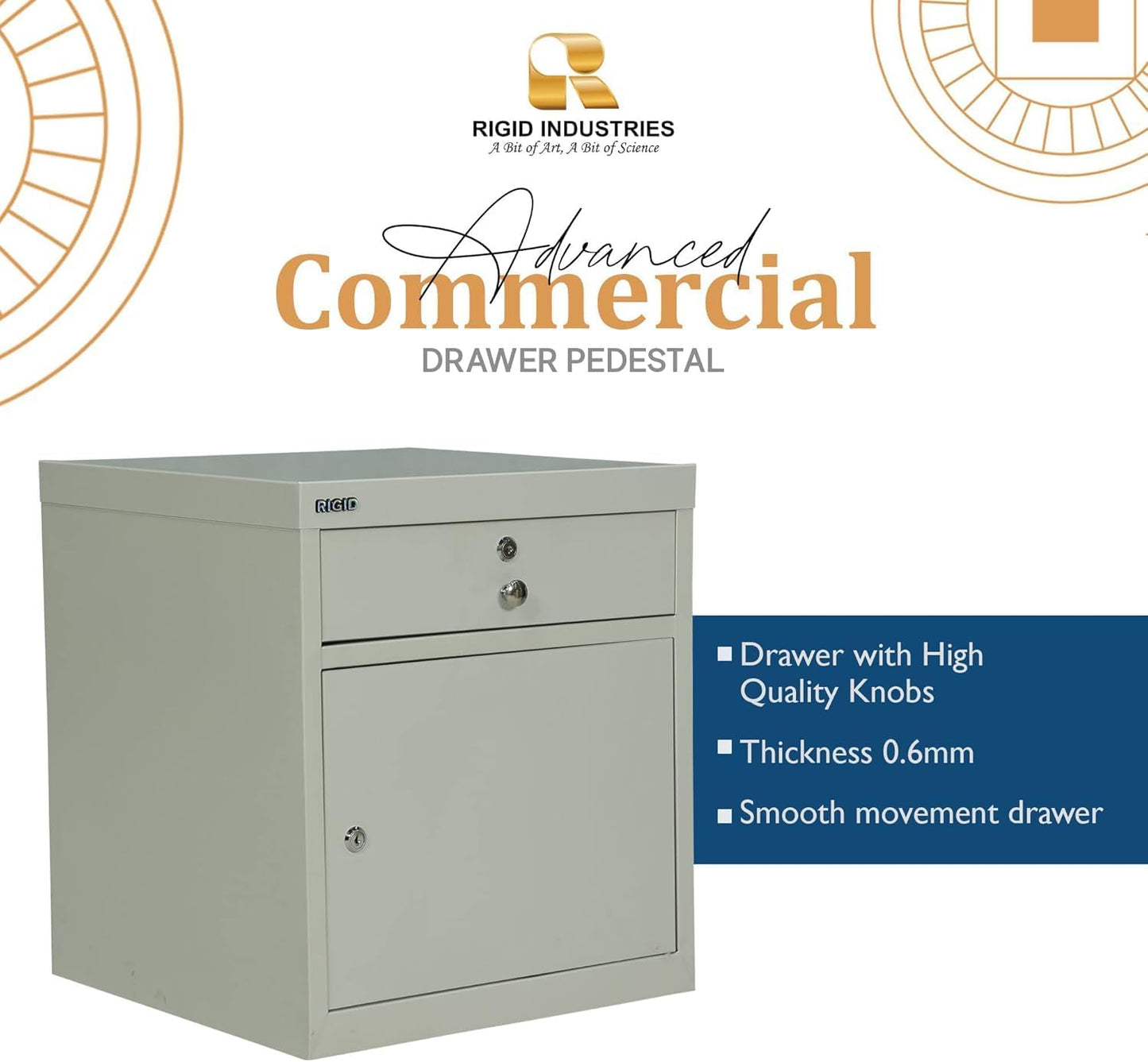 RIGID Steel Vertical Pedestal File Cabinet with 2 Drawers Storage Organizer for Bedroom, Living room, Home and Office