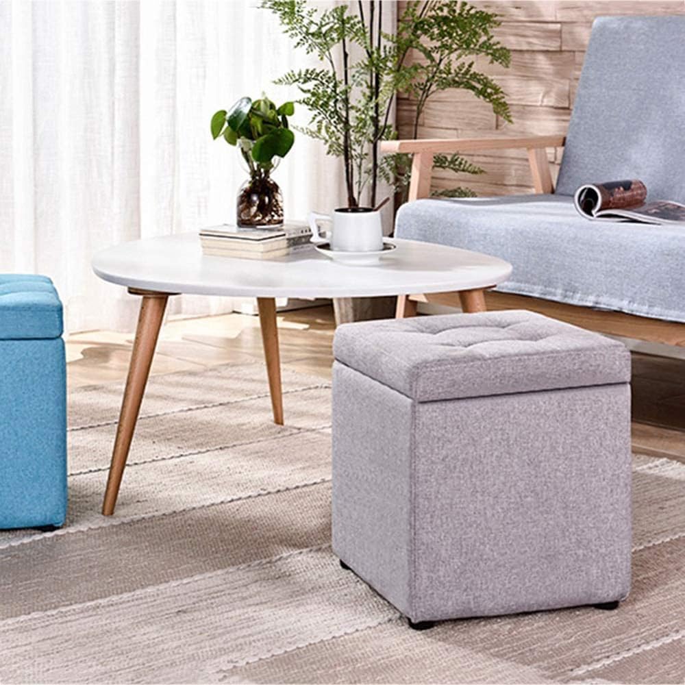 LINGWEI Ottoman Stoage Stool Storage Box Storage Ottoman Bench Shoe Change Stool Great Toy Storage Box with Lid Storage Ottoman Cube Footrest Step Stool Padded Seat For Home Living room (Blue)