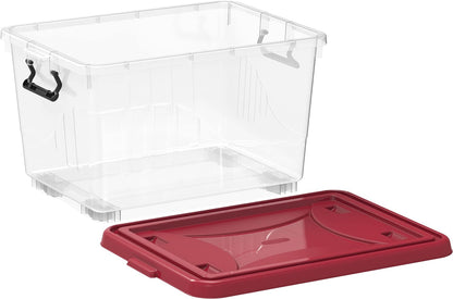 Cosmoplast 55L Clear Plastic Storage Box with Wheels & Lockable Lid Set of 6