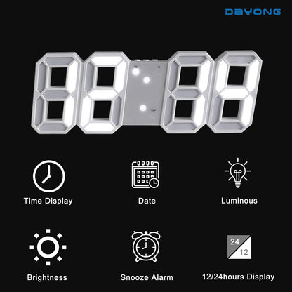 DAYONG 3D LED Digital Wall Clock Table Desktop Alarm Clock Nightlight For Home Living Room Office