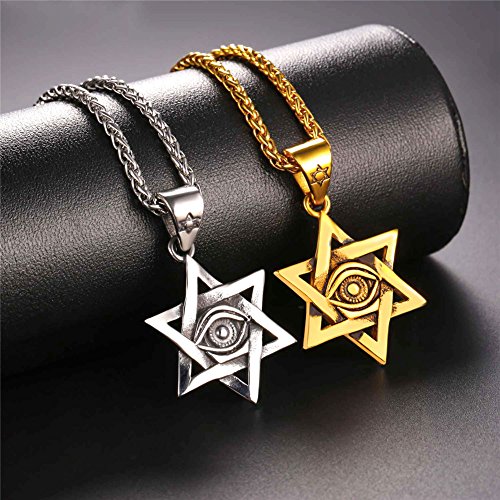 U7 Ancient Egyption Jewelry Stainless Steel 18K Gold Plated Eye of Horus Necklace, Ankh Cross Pendant, Men Women Fashion Jewelry with Chain 22 Inch, Send Gift Box