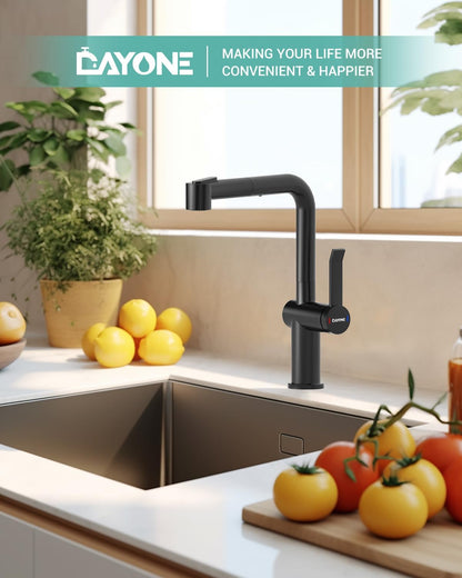 DAYONE Chrome Kitchen Faucet with Pull Down Sprayer, Single Handle Kitchen Mixer with 3 Water Modes Stainless Steel Kitchen Taps