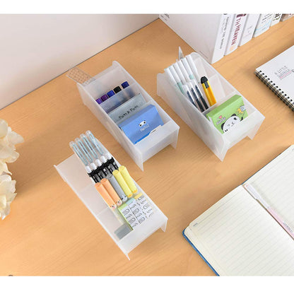 Marbrasse 3 Pcs Big Desk Organizer- Pen Organizer Storage for Office, School, Home Supplies, Translucent White Pen Storage Holder, High Capacity, Set of 3, 12 Compartments (White Big Pen Holder)