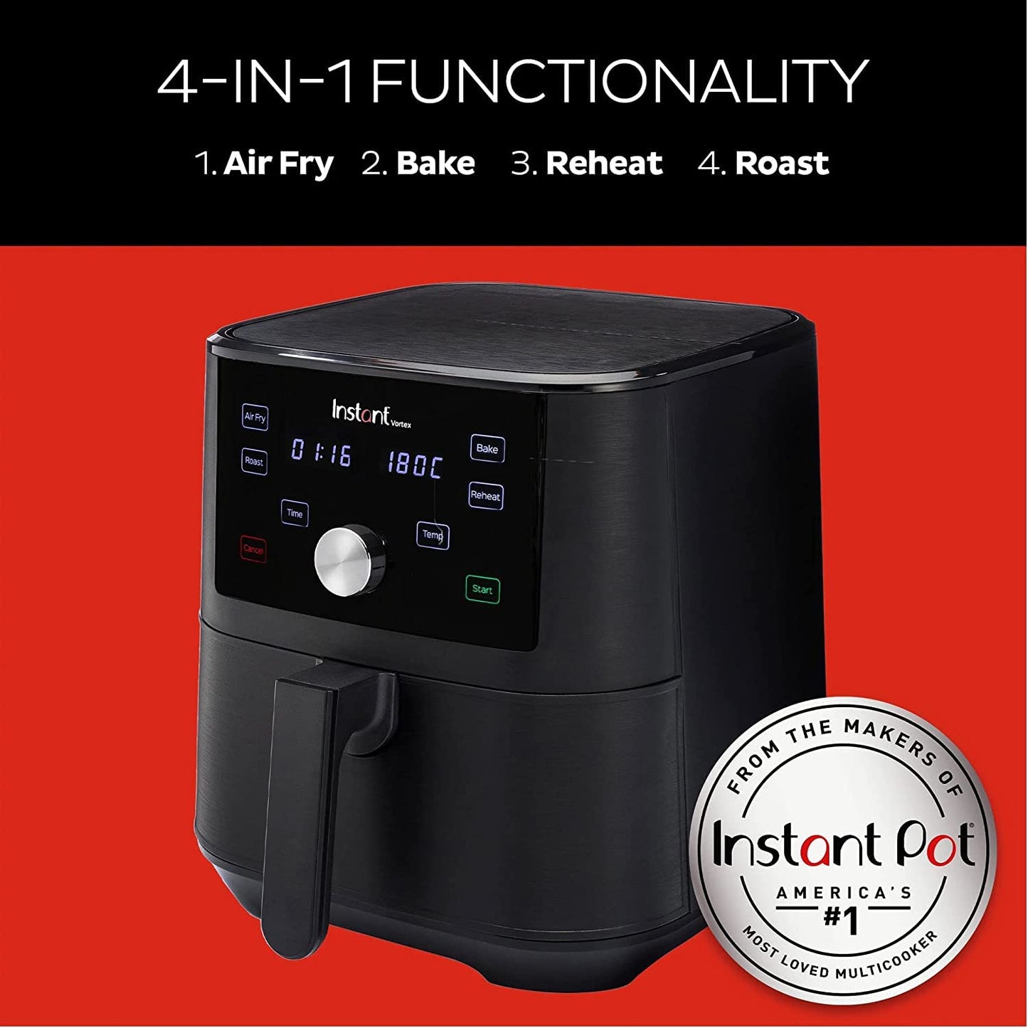 Instant Vortex 5.7L, 1700W Digital Air Fryer Single ClearCook Drawer and 6 Smart Programmes - Air Fry, Bake, Roast, Grill, Dehydrate, Reheat, 2 Years Manufacturer's Warranty