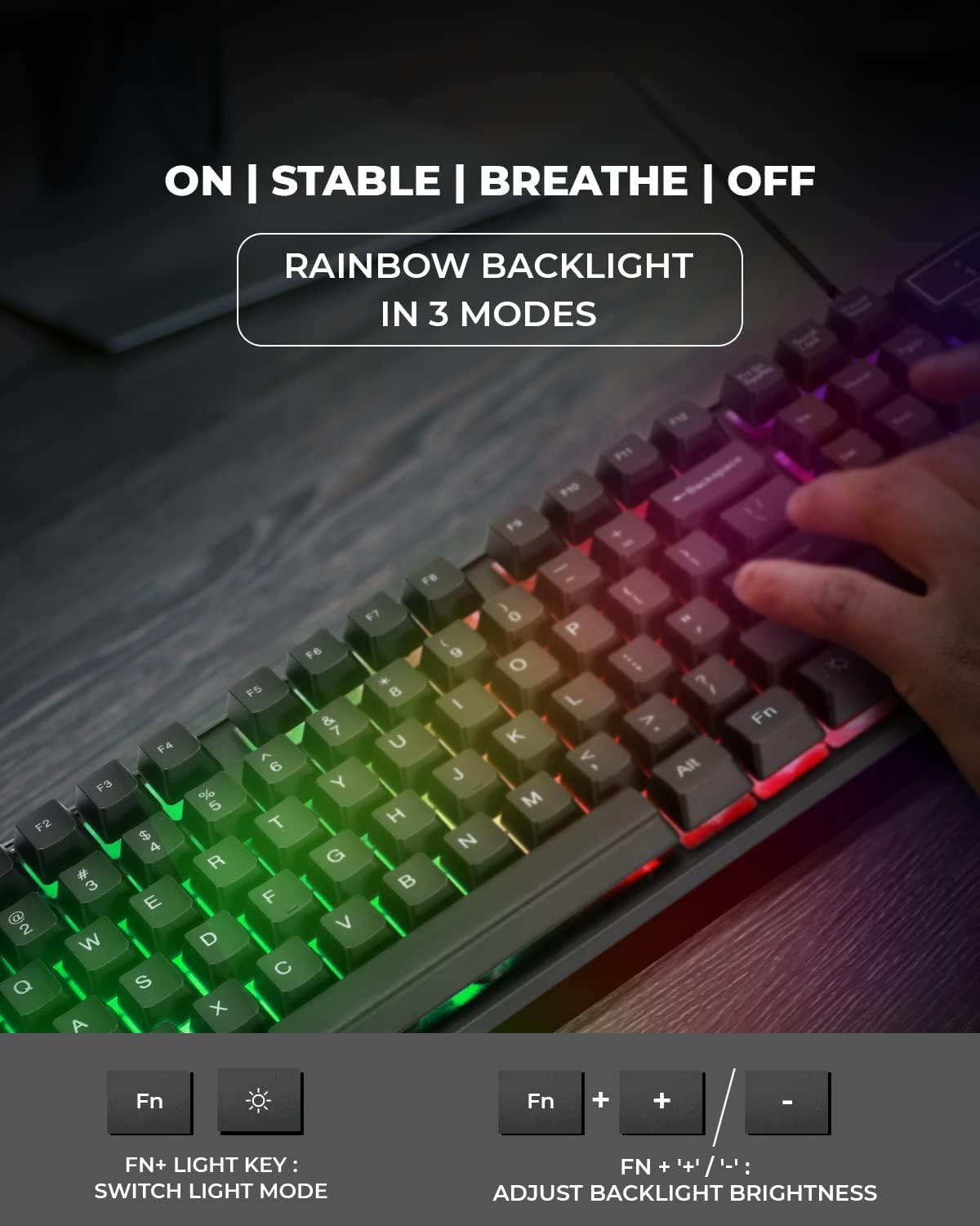 RAEGR RapidGear X30 Wired Rainbow Backlight Keyboard and 1200 dpi Mouse Set, LED Backlit, Floating Keycaps with Breathing Lights Effect, Plug and Play | Compatible with PC/Laptop/Mac - Black RG10471