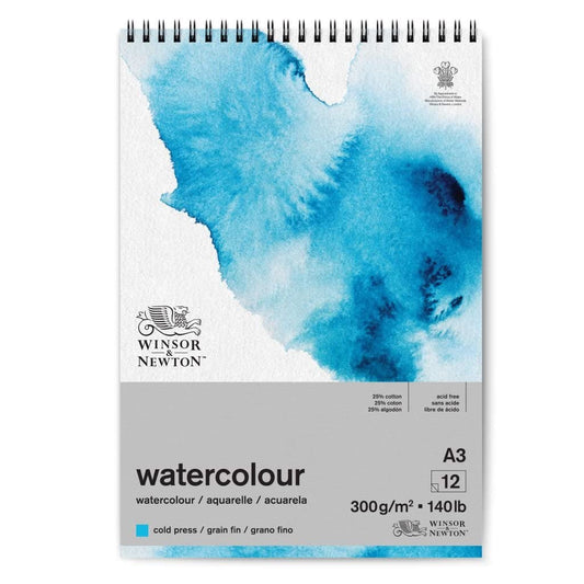 Winsor & Newton Classic Watercolour Paper Spiral Bound - 12 Sheets DIN A3, 300 g/m², Cold-Pressed, Lightly Textured White Paper in Archival Quality, Resistant to Yellowing