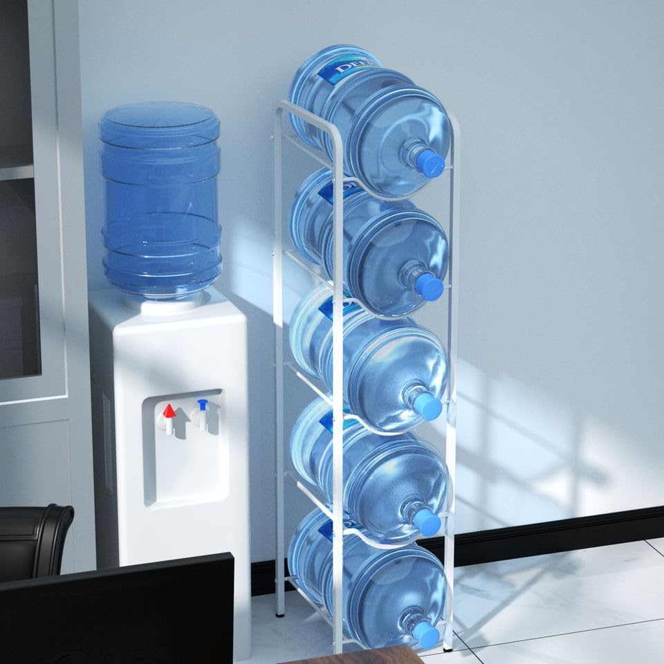 ECVV IBAMA 5-Tier Water Cooler Jug Rack - 5 Gallon Water Bottle Storage Rack Jug Holder - Heavy Duty Bottle Buddy with Floor Protection for Kitchen Office Home | ASSORTED |