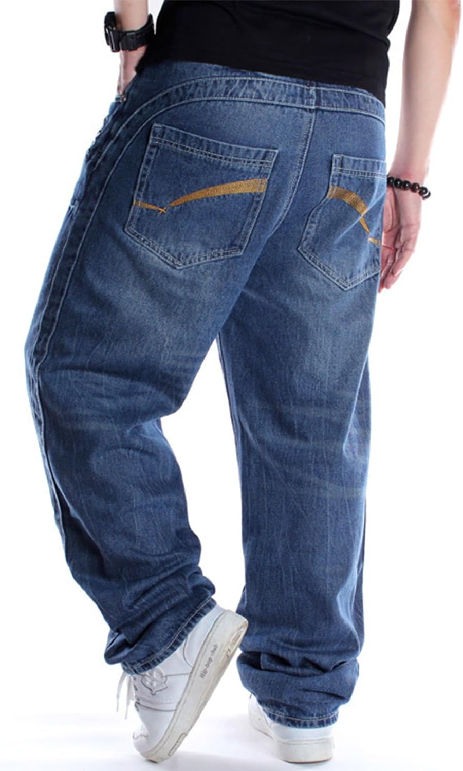 EnllerviiD Men's Relaxed Fit Classic Jeans - Loose Fashion Baggy Comfort Plain Hip Hop Denim Pants