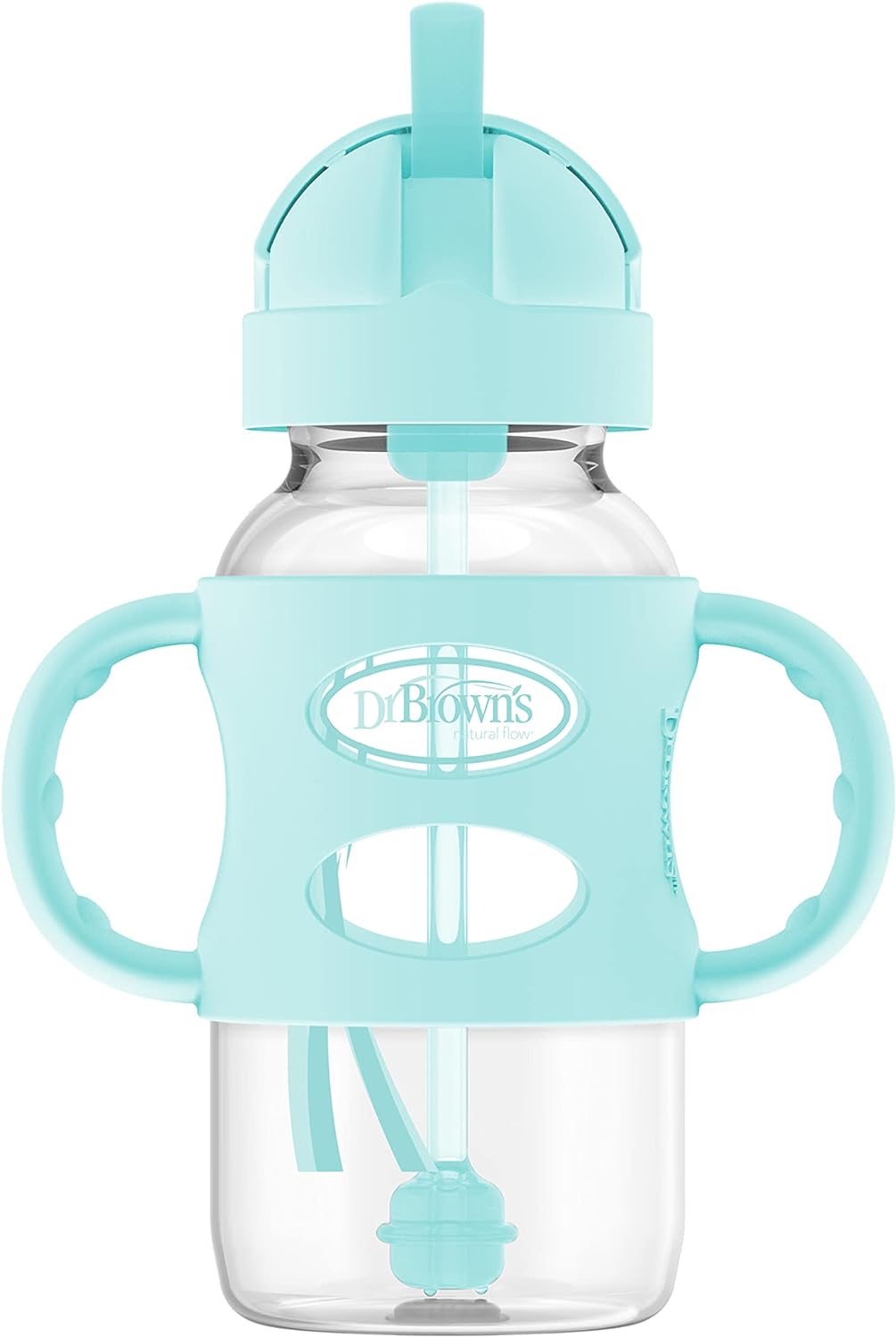 Dr. Brown’s® Milestones™ Narrow Sippy Straw Bottle with 100% Silicone Handles, 8oz/250mL, Gray & Blue, 2 Pack, 6m+