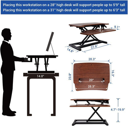 Flexispot Stand Up Desk Converter 28 Standing Desk Riser With Deep Keyboard Tray For Laptop 28", Black, M7B, M7B-Sba