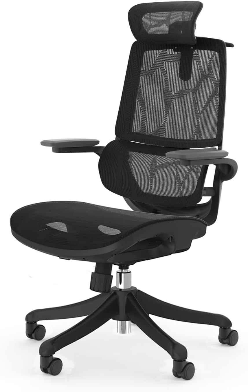 SIHOO Ergonomic Office Chair, Swivel Desk Chair Height Adjustable Mesh Back Computer Chair with Lumbar Support, 90° Flip-up Armrest (Grey)