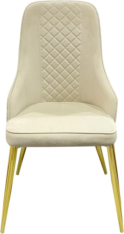 Maple Home Dining Chairs Velvet Cushion Seat Chair, Stainless Steel Golden Legs Dining Room Chair (Beige)