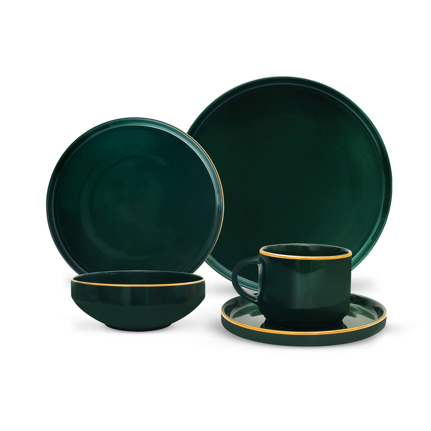 Royalford Royal Green 20 Piece Fine Bone Dinner Set- RF11331 Includes Dinner Plates, Salad Plates, Salad Bowls and Cups and Saucers Dishwasher-Safe Green