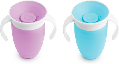 Munchkin Miracle 360 Sippy Cup, Trainer Toddler Cup, BPA Free Baby & Toddler Cups w.Handles, Non Spill Cup, Dishwasher Safe Baby Cup, Leakproof Childrens Cup, 6+ Months - 7oz/207ml, 2 Pack, Blue/Green