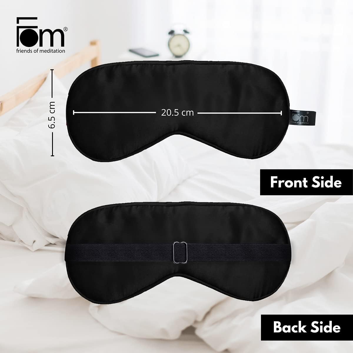 FOM (Friends of Meditation) 100% Mulberry Silk Eye Mask, Super Smooth Sleep Mask And Blind Fold (Black)