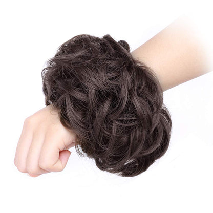 MORICA 1PCS Messy Hair Bun Hair Scrunchies Extension Curly Wavy Messy Synthetic Chignon for Women (12AH613(Light Golden Brown & Lightest Blonde))