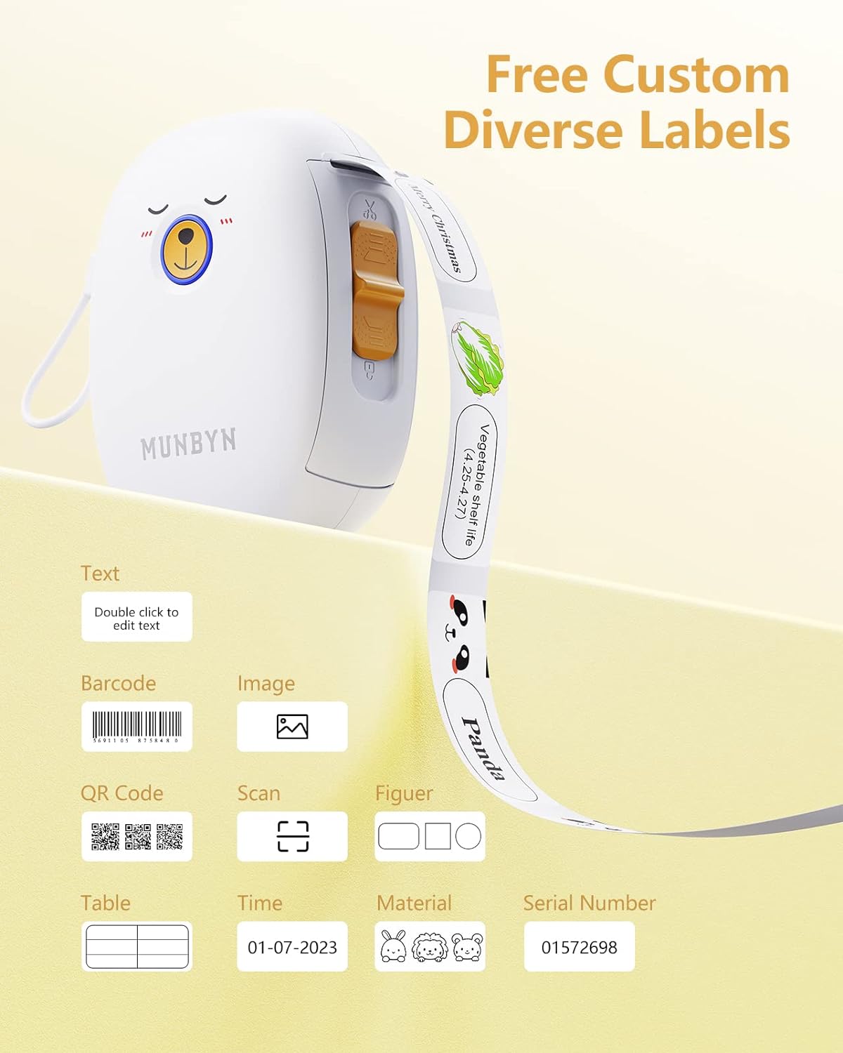 MUNBYN Bluetooth Label Maker صانع التسمية, Portable Label Maker Machine with Tape Thermal Label Printer with 1 Roll Label Tape, Name Price Date Sticker Tag Printer for Home Office