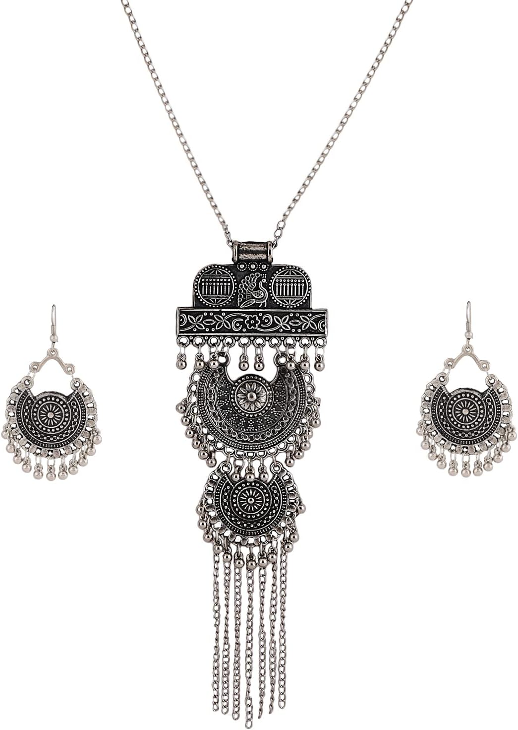 Shining Diva Fashion Latest Stylish Traditional Oxidised Silver Necklace Jewellery Set for Women (13174s), One Size