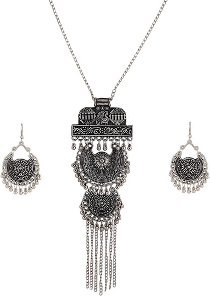 Shining Diva Fashion Latest Stylish Traditional Oxidised Silver Necklace Jewellery Set for Women (13174s), One Size