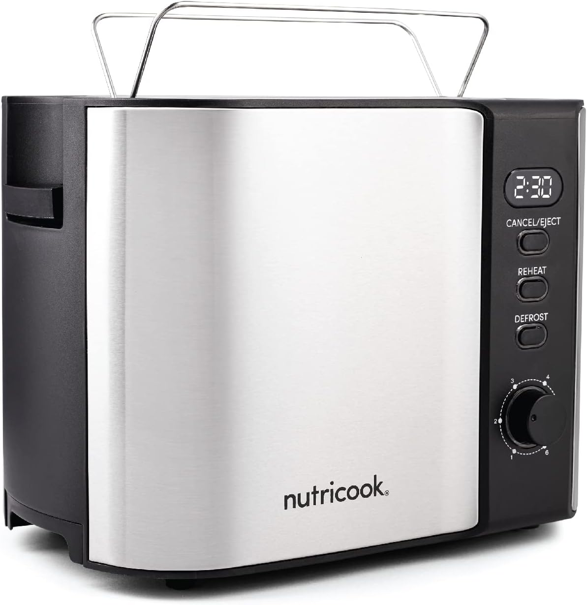 Nutricook Digital 4-Slice Toaster with LED Display, Stainless Steel Toaster with 2 Long & Extra Wide Slots, 6 Toasting Levels, Defrost|Reheat|Cancel,Removable CrumbTray,1500W,T104S, 2 year Warranty"