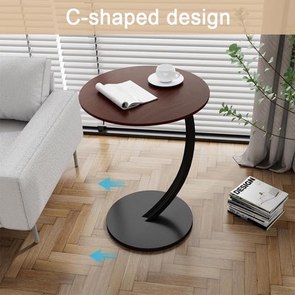 TOMVAES C-Shaped End Table,C Table for Couch,Coffee End Table,Sofa Snack Side Side Tables,with Metal Frame, Industrial, for Living Room,Bedroom(BLACK)