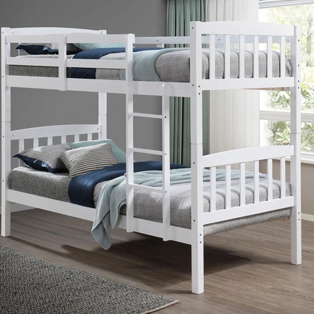 Danube Home Henry Double Decker Bed | Single Size (90x190cm) Bed Frame | Strong and Sturdy Modern Design Wooden Single Bed Furniture | Comfortable Bed - White