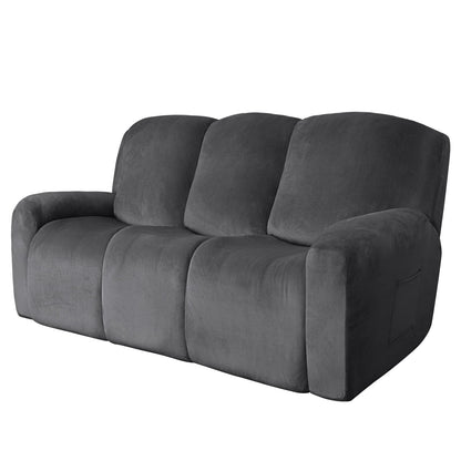 Easy-Going Velvet Reclining Loveseat with Middle Console Slipcover, Stretch 8-Piece Loveseat Reclining Sofa Covers, 2 Seat Loveseat Recliner Slipcover, Thick, Soft, Washable, Gray