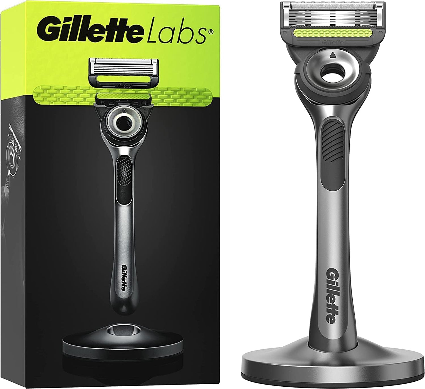 Gillette Labs Men's Razor + 8 Razor Blade Refills with Exfoliating Bar, Includes Premium Magnetic Stand & Travel Case