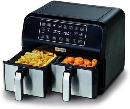 KENWOOD Digital Twin Air Fryer 1.7KG+1.7KG 4L+4L XXXL Capacity with DualZone Technology & Dual Frying Baskets for Frying, Grilling, Broiling, Roasting, Baking, Toasting & Reheating HFM75.000MB Black