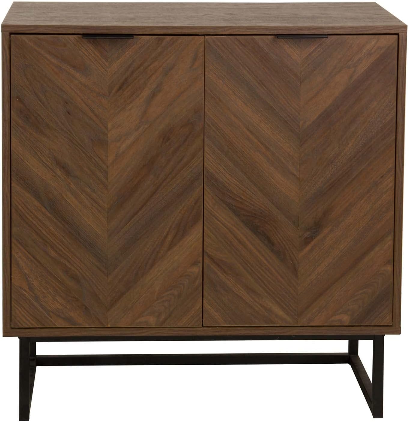 Nathan James Enloe Modern Sideboard Buffet Storage Accent Cabinet with Doors in a Rustic Walnut Finish and Black Matte Metal Base for Hallway, Entryway, Kitchen or Living Room, Walnut/Black