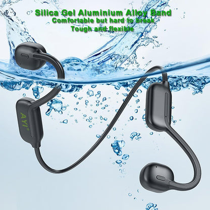 AYI Swim Headphones True Bone Conduction Open Ear Headset MP3 Player Built-in 32G Memory IP68 Underwater Waterproof Bluetooth Earphone for Driving Bicycling Running Skiing-Black