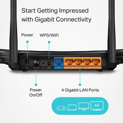 TP-Link AC1200 Gigabit WiFi Router (Archer A6) - Dual Band MU-MIMO Wireless Internet Router, 4 x Antennas, OneMesh and AP mode, Long Range Coverage