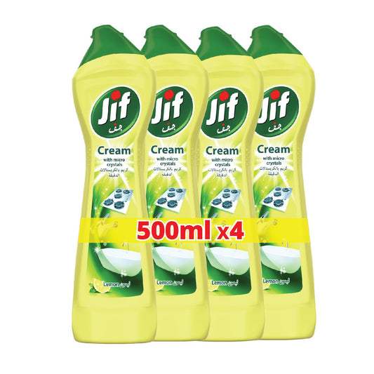 JIF Cream Cleaner, with micro crystals technology, Lemon, eliminates grease, burnt food & limescale stains, 4 x 500ml