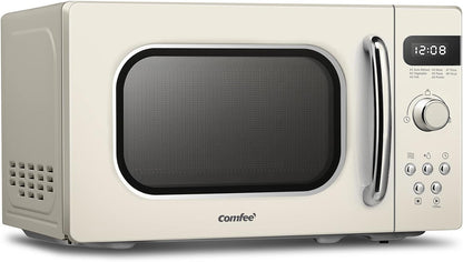 COMFEE' Microwave Oven 20L 800W Retro Vintage Microwave Oven with 8 Automatic Menus, 5 Power Levels, Elegant Design, Easy to Use, Compact Size-Retro Apricot