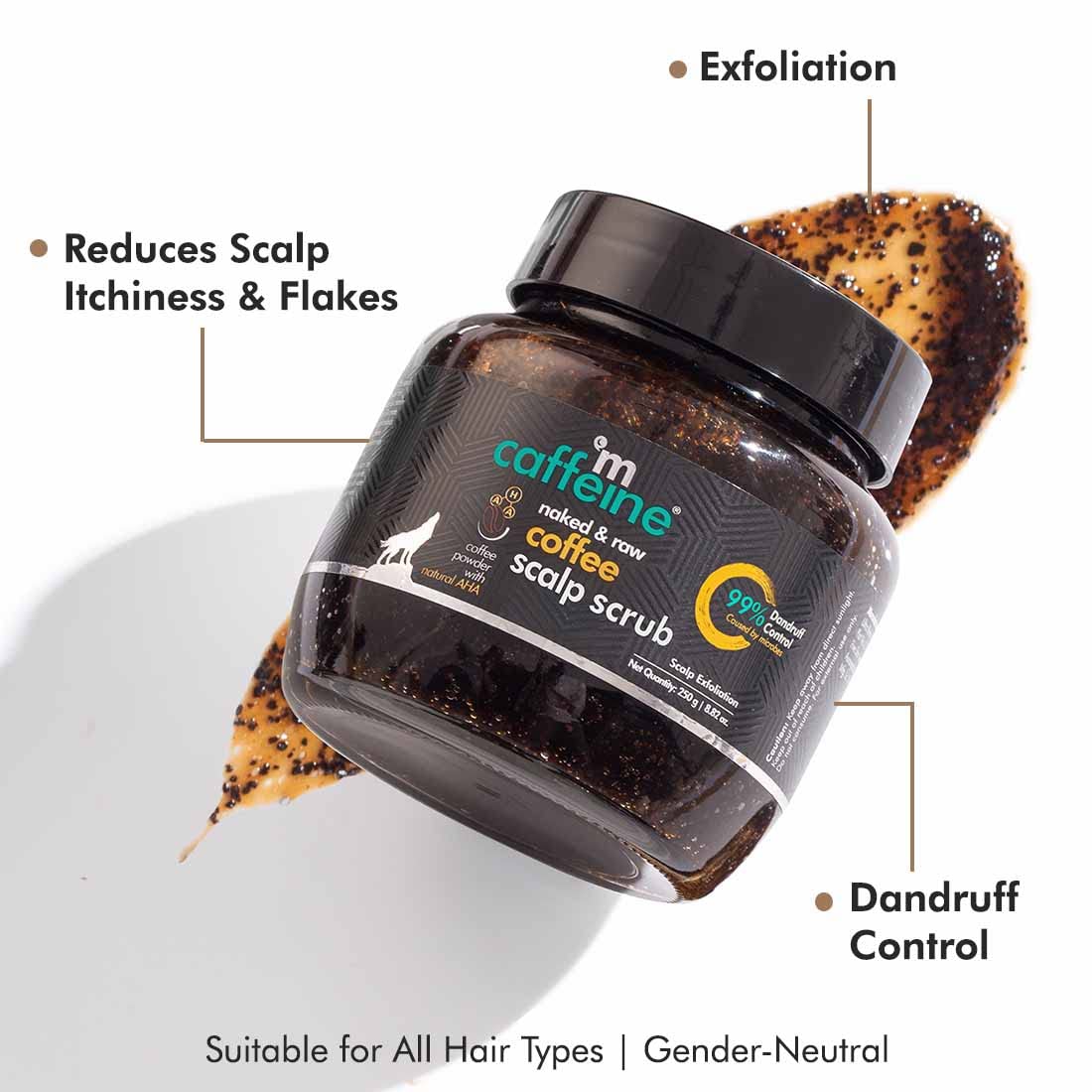 mCaffeine Anti Dandruff Coffee Scalp Scrub - 99% Dandruff Control Treatment for Women & Men | Exfoliates, Reduces Flakes & Scalp Itchiness | For All Scalp Types; Sulfate & Paraben Free - 250gm