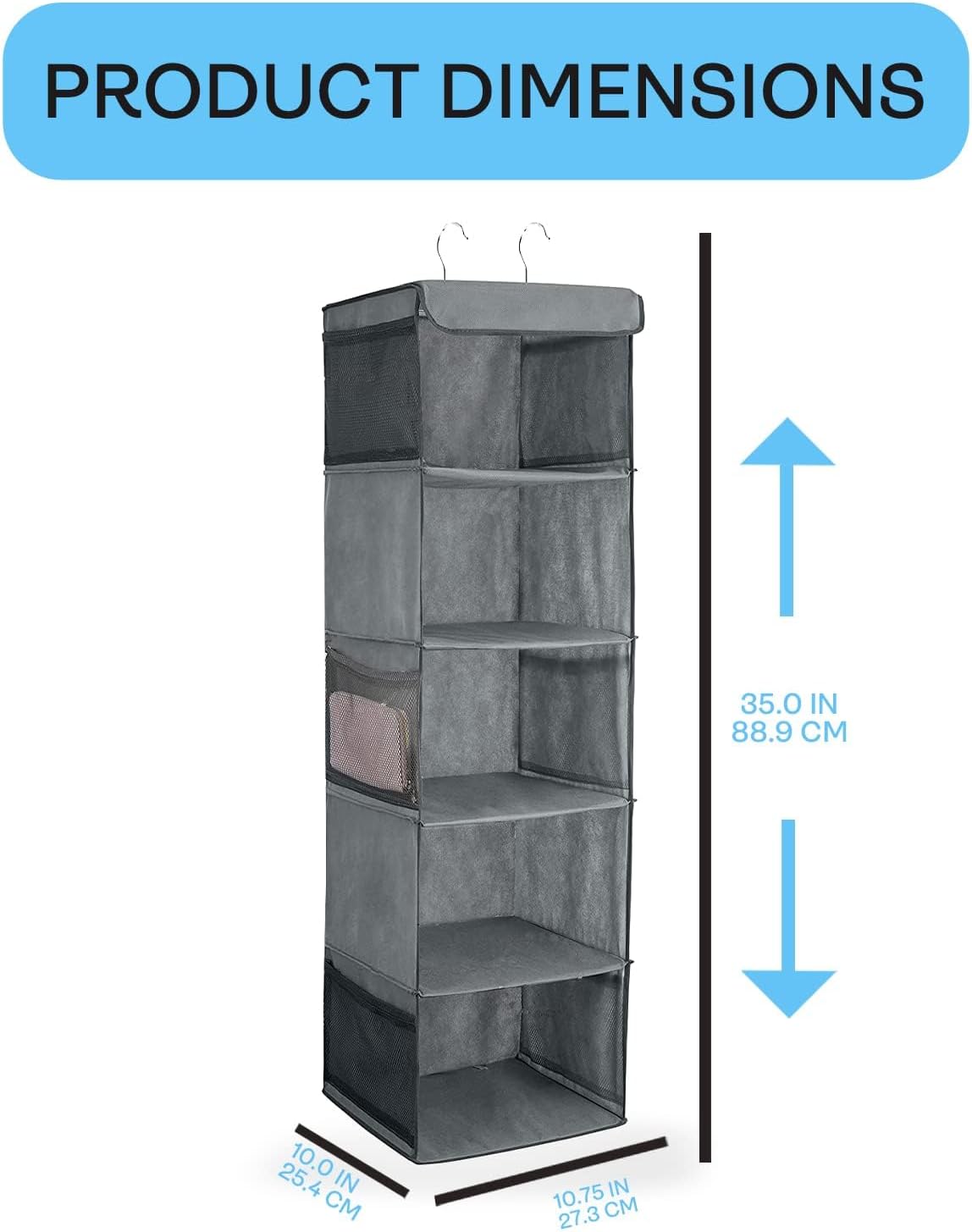 ECASA™ Hanging Closet Organizer 5 Shelves Hanging Closet Shelves Hanging Storage Organizer (Grey)