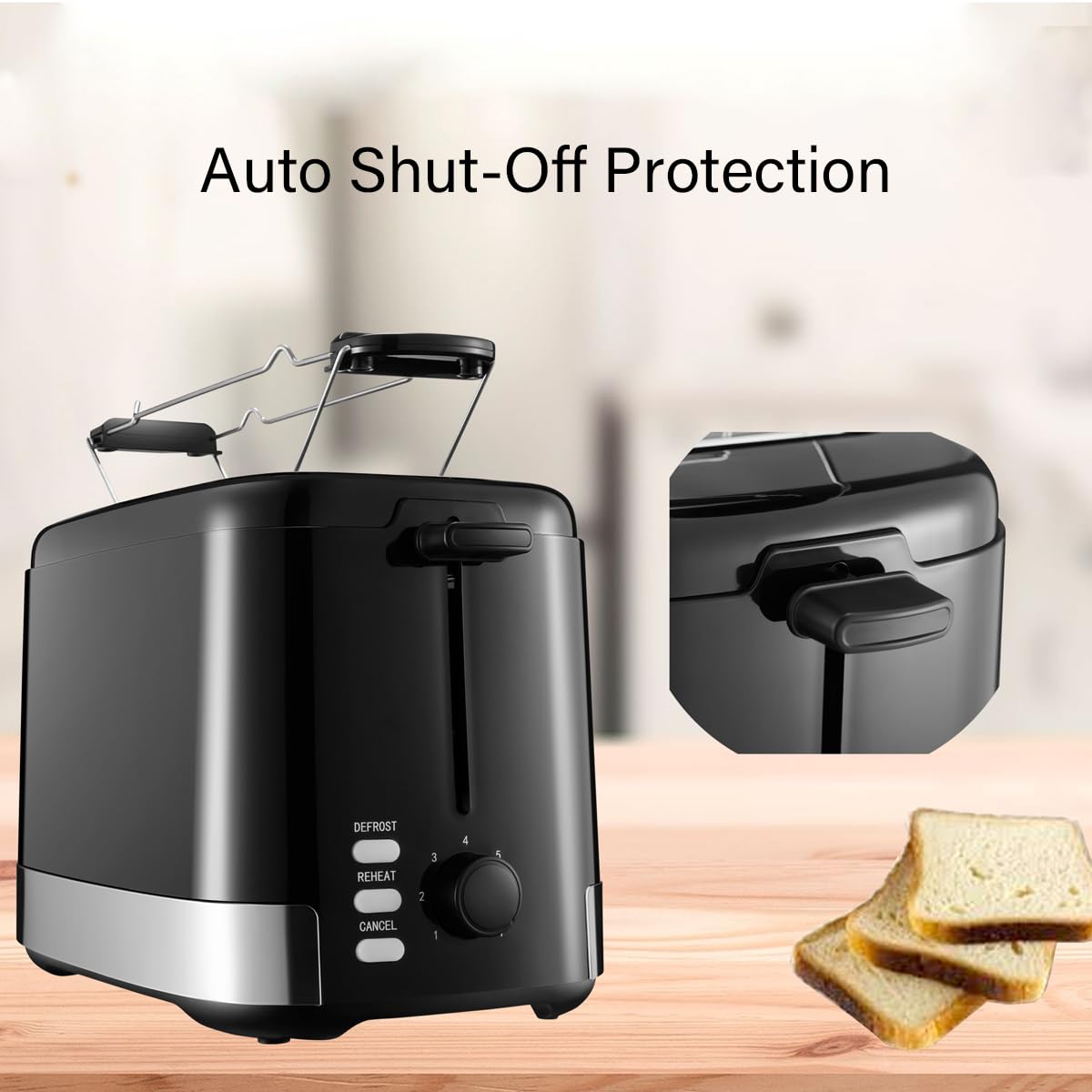 Homey Toaster 2 Slice, Bread Toaster, 7 Adjustable Browning Control,Reheat,Defrost,Cancel Function, with Removal Crumb Tray and Warming Rack, Black